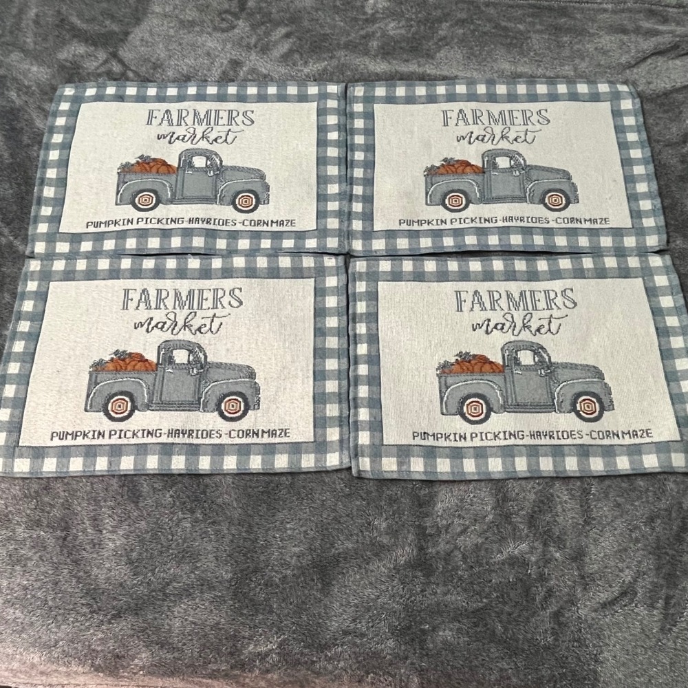 Set of 4 13x18 Farmers Market Harvest Truck Woven Placemats Farmhouse Pumpkin